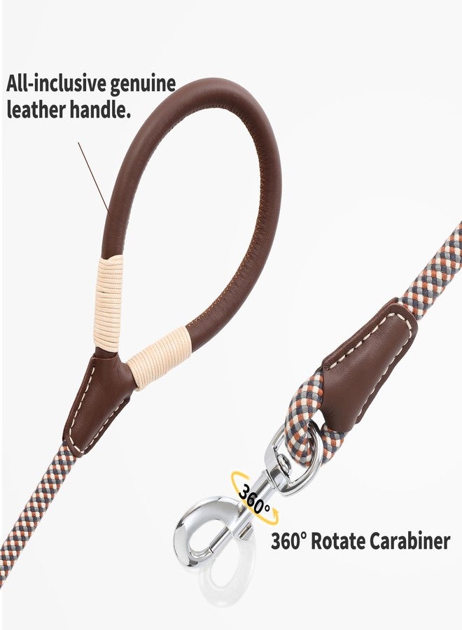 مايل هاي لايف طوق كلاب من Mile High Life بمقبض مغلف بالجلد الطبيعي، مع حبل متين مزود بمشبك للكلاب الصغيرة والمتوسطة والكبيرة (بني، 5 أقدام) - Image 3